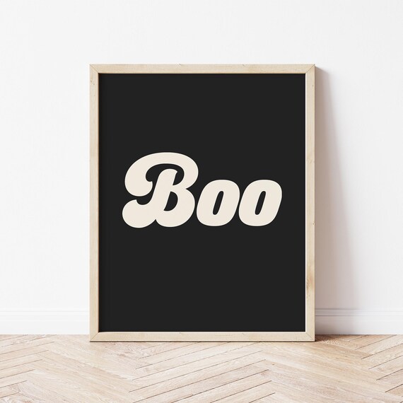 Boo Retro Script Black and Cream Ghostly Halloween Spooky Poster