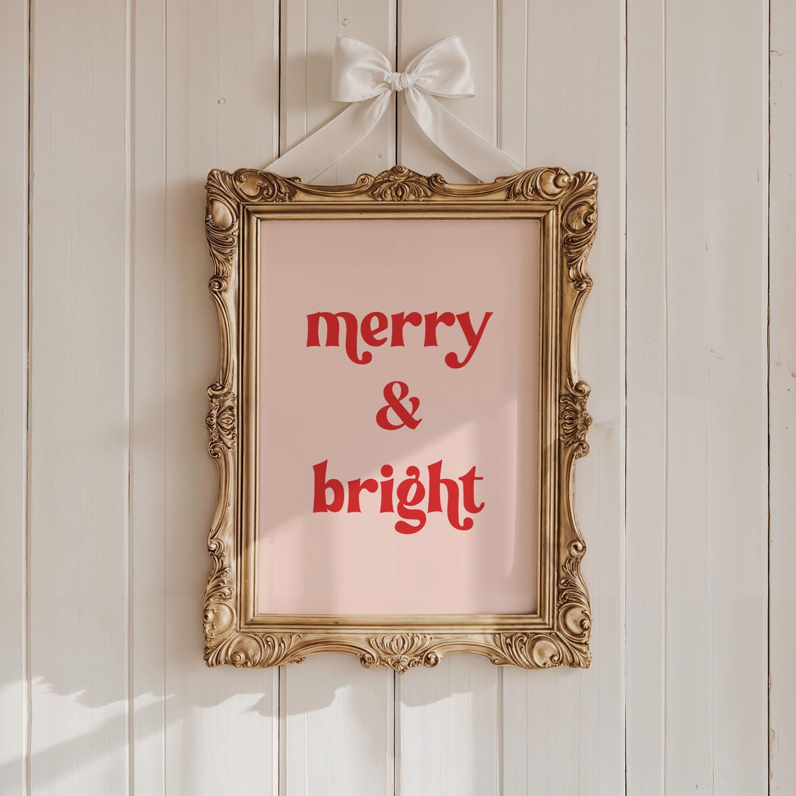 Merry And Bright Red Retro Typography Christmas Holiday Wall Art - Image 2