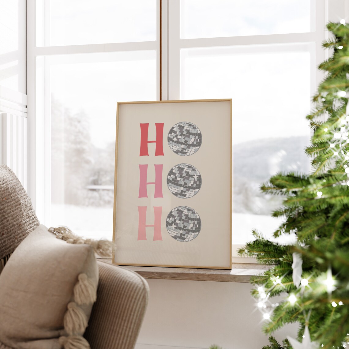 Ho Ho Ho Disco Ball Christmas Retro Pink Festive Holiday Poster - Image 4