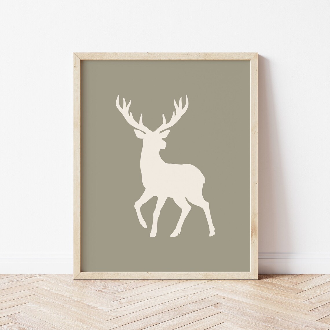 Reindeer Silhouette Neutral Christmas Sage Green Holiday Art Poster - Image 2