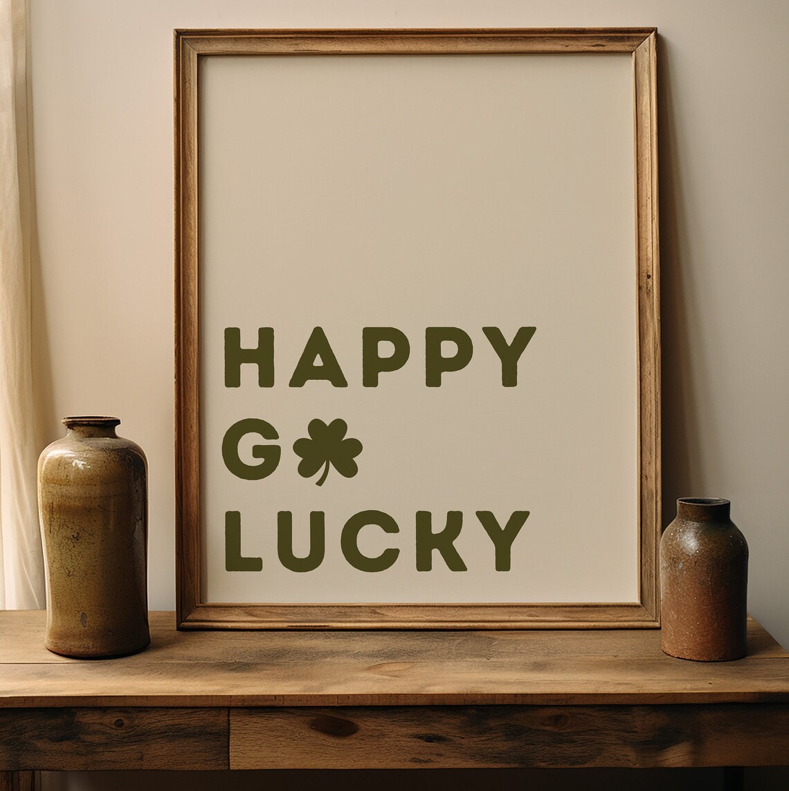Happy Go Lucky Shamrock Olive Green St Patricks Day Quote Print - Image 3