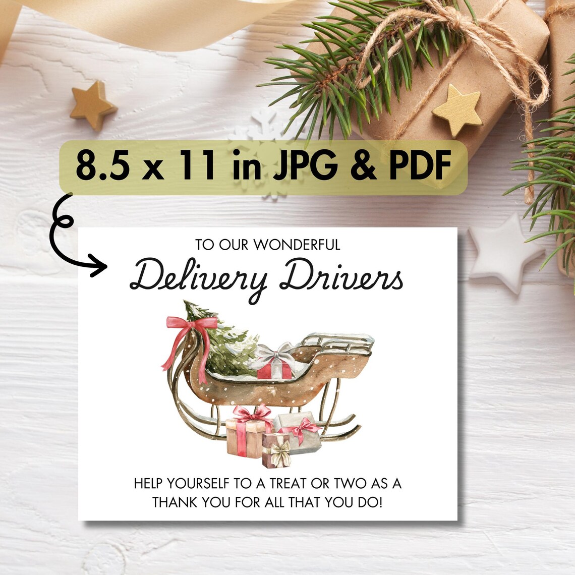 Thank You Delivery Drivers Christmas Sign with Sleigh Treat Print - Image 3