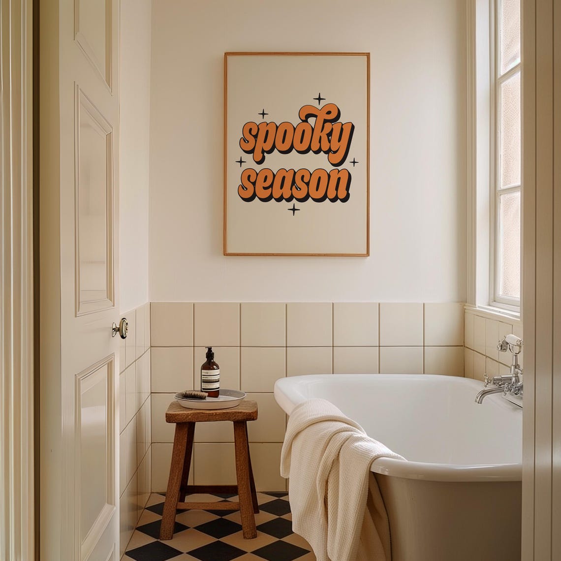 Spooky Season Retro Orange Bubble Letters on Cream Art Print - Image 2