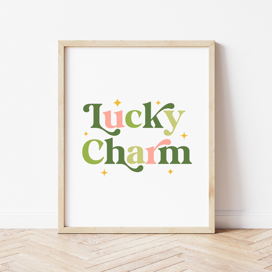 Lucky Charm Typography Green Pink Retro Stars Saint Patrick Poster