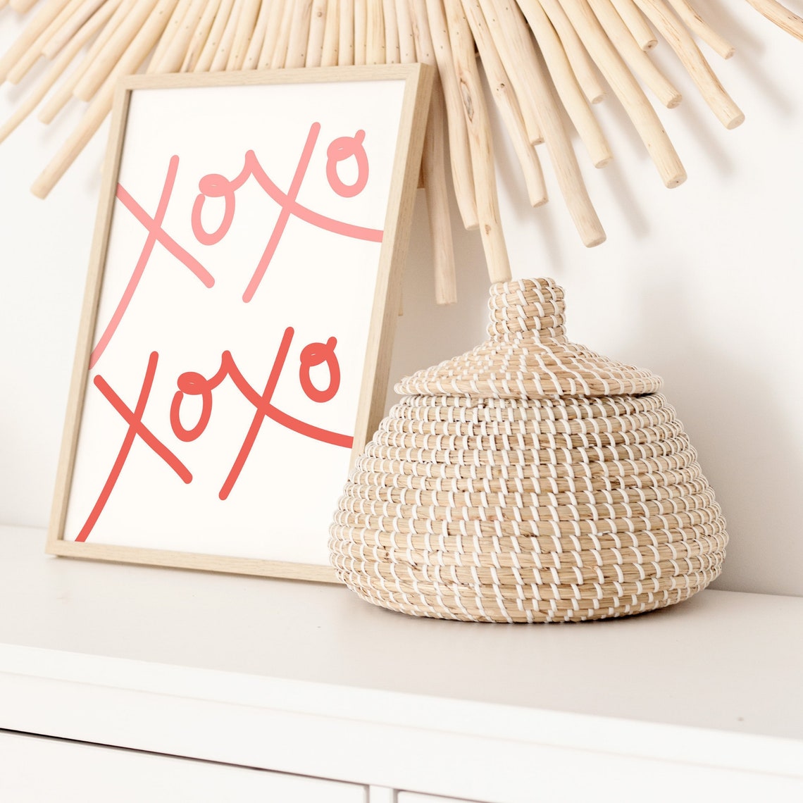 XOXO Handwritten Script Pink Red Minimalist Love Decor Wall Art