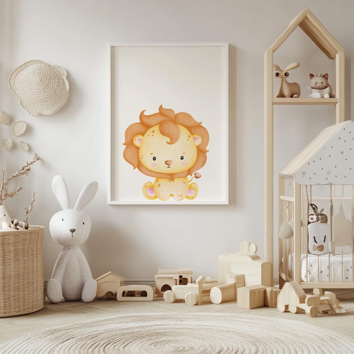 Cute Baby Lion Watercolor Portrait Safari Themed Nursery Poster - Image 4