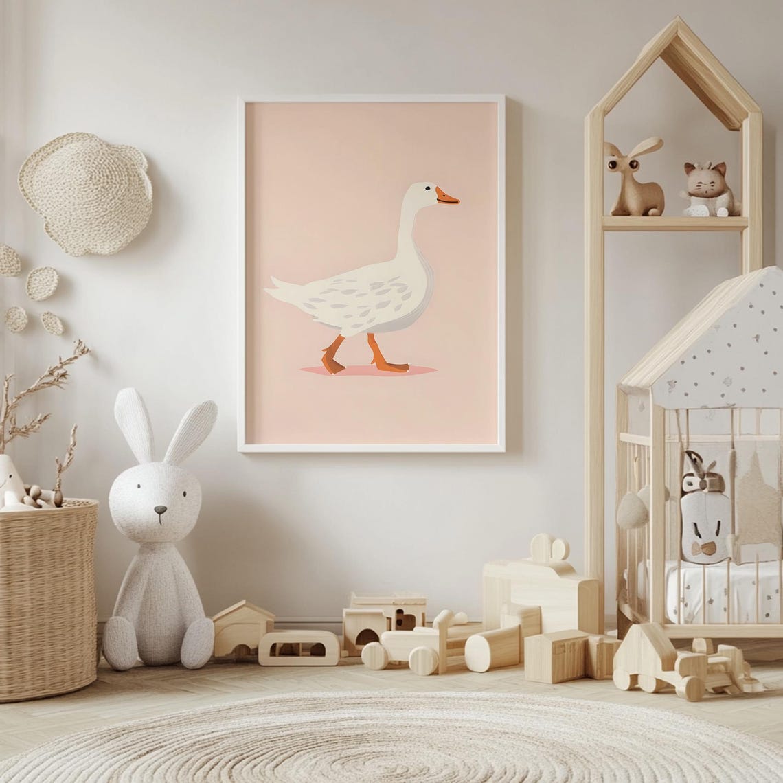 Solo Silly White Goose Strutting on a Blush Pink Background Poster - Image 4