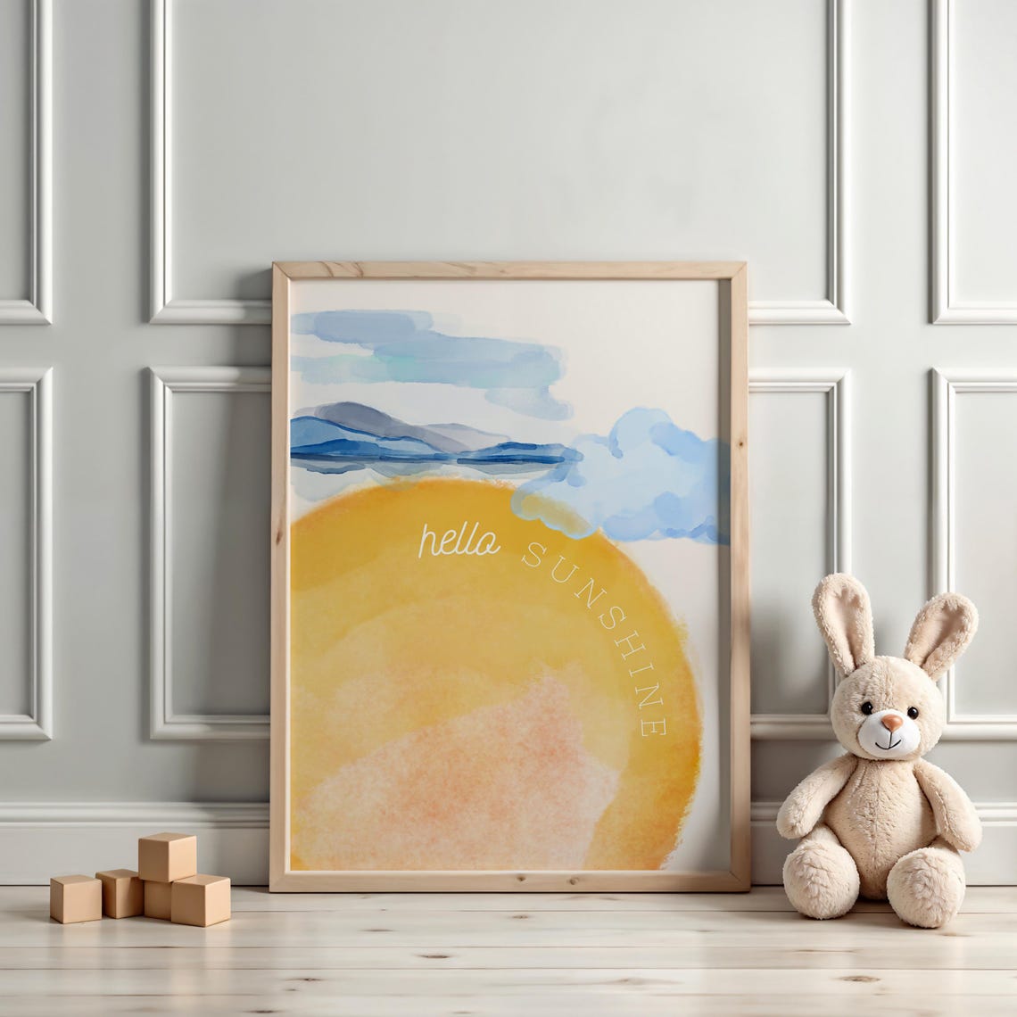 Hello Sunshine Watercolor Sun Minimalist Nursery Wall Decor Poster - Image 3