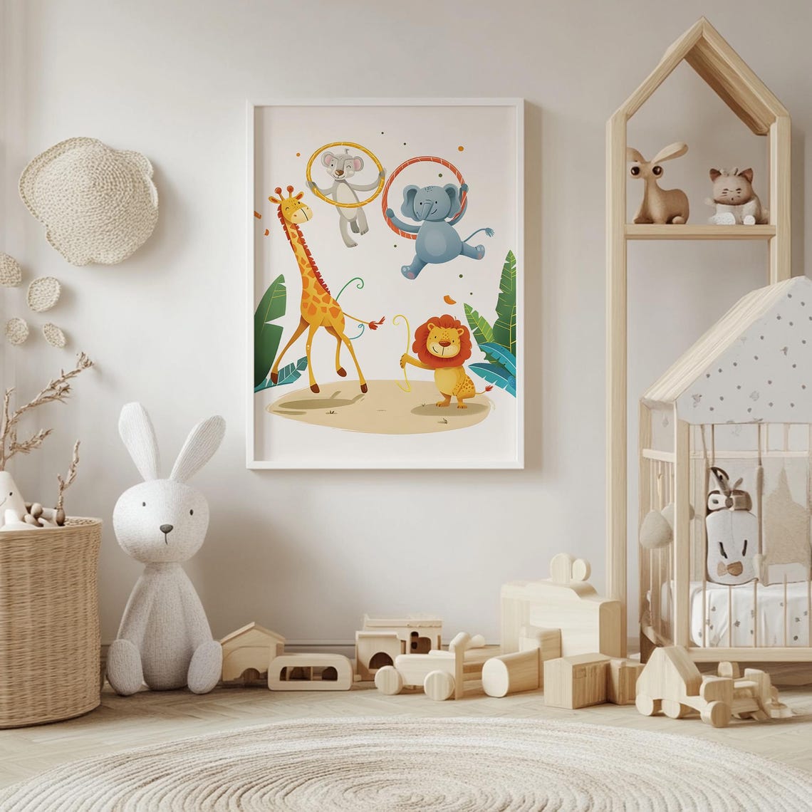 Safari Animals Hula Hoop Giraffe Lion Playful Kids Room Poster - Image 4