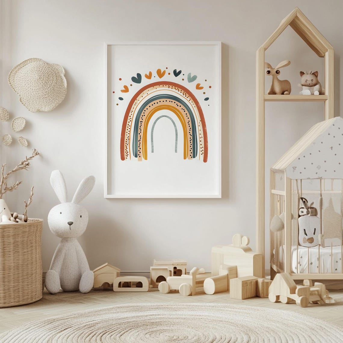 Boho Terracotta Rainbow Arch With Hearts Neutral Nursery Poster - Image 4