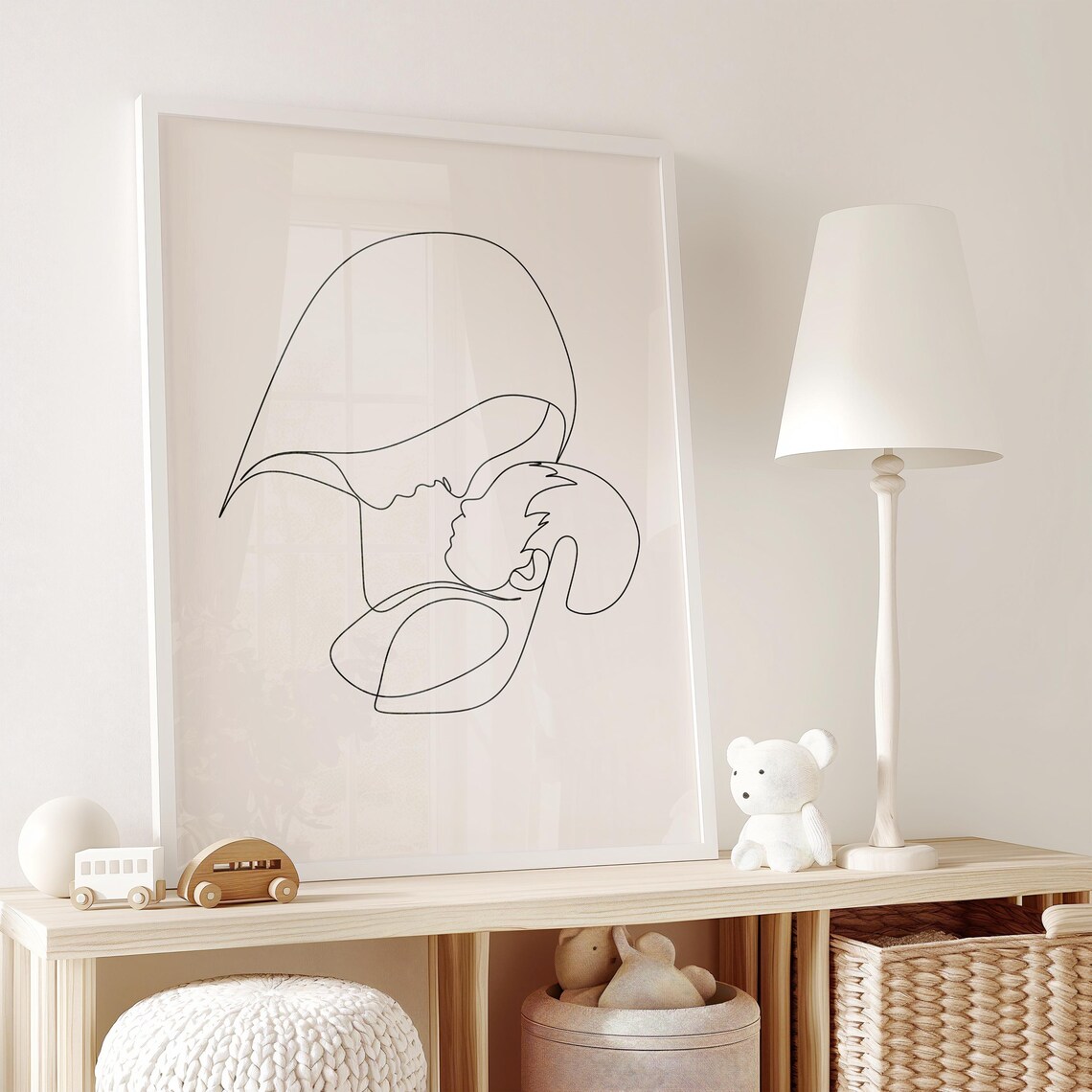 Mother And Baby Kiss Single Line Art Minimalist Family Poster - Image 2