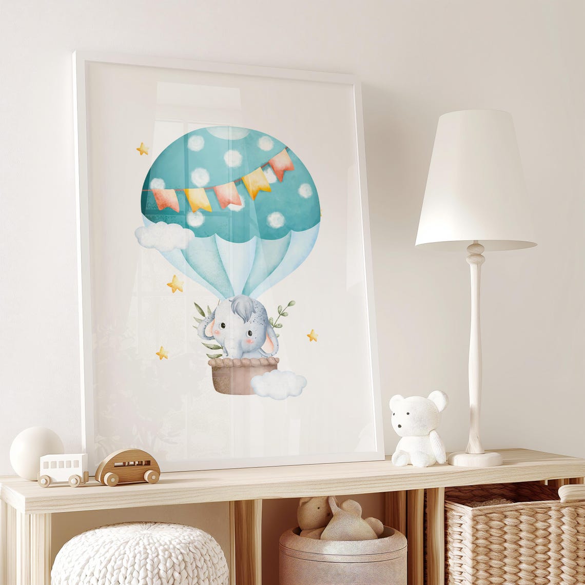 Baby Elephant Hot Air Balloon Sky Adventure Nursery Decor Poster - Image 2