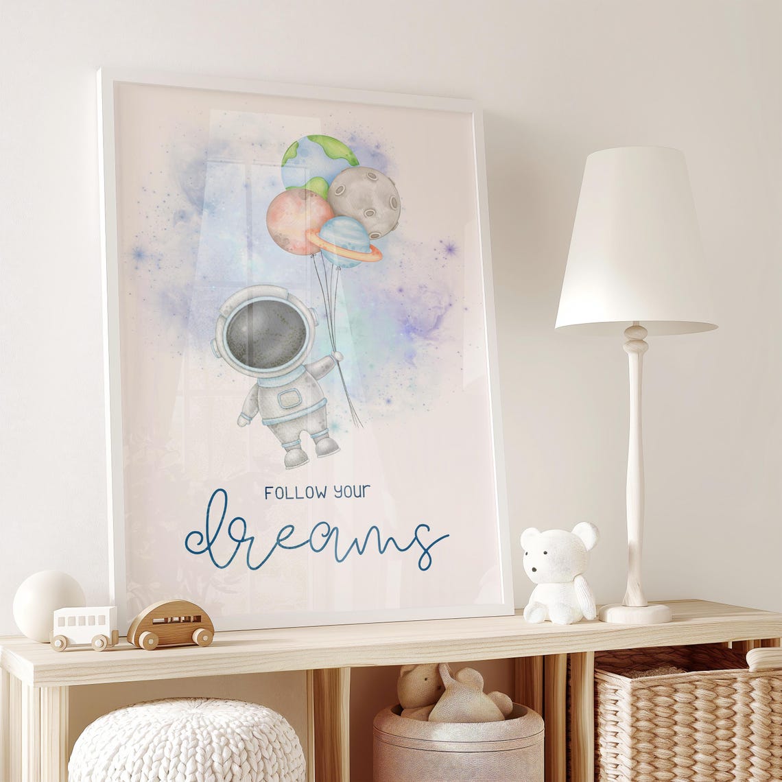 Cute Astronaut Holding Planet Balloons Follow Your Dreams Poster - Image 2