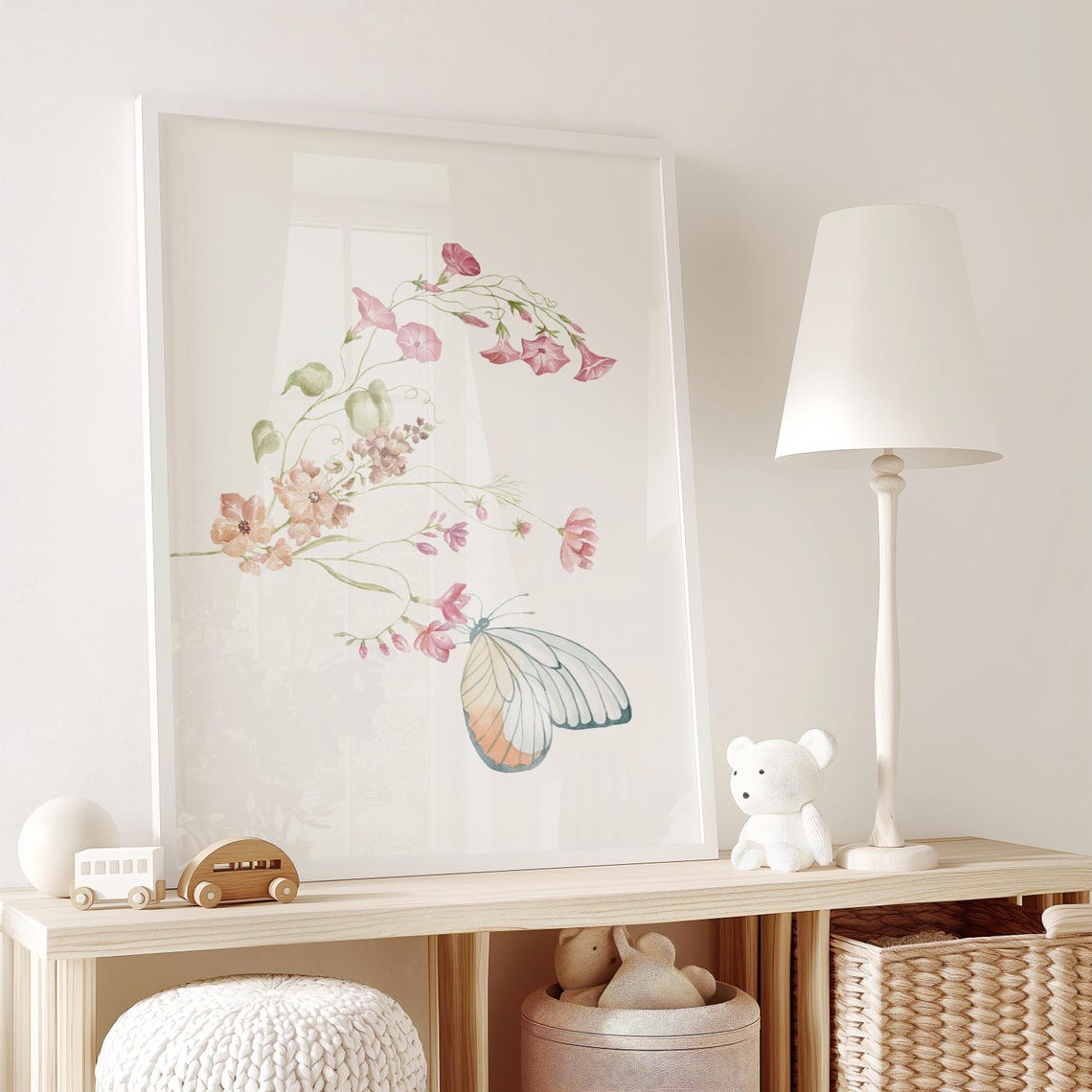 Delicate Wildflowers With Butterfly Watercolor Botanical Wall Poster - Image 2