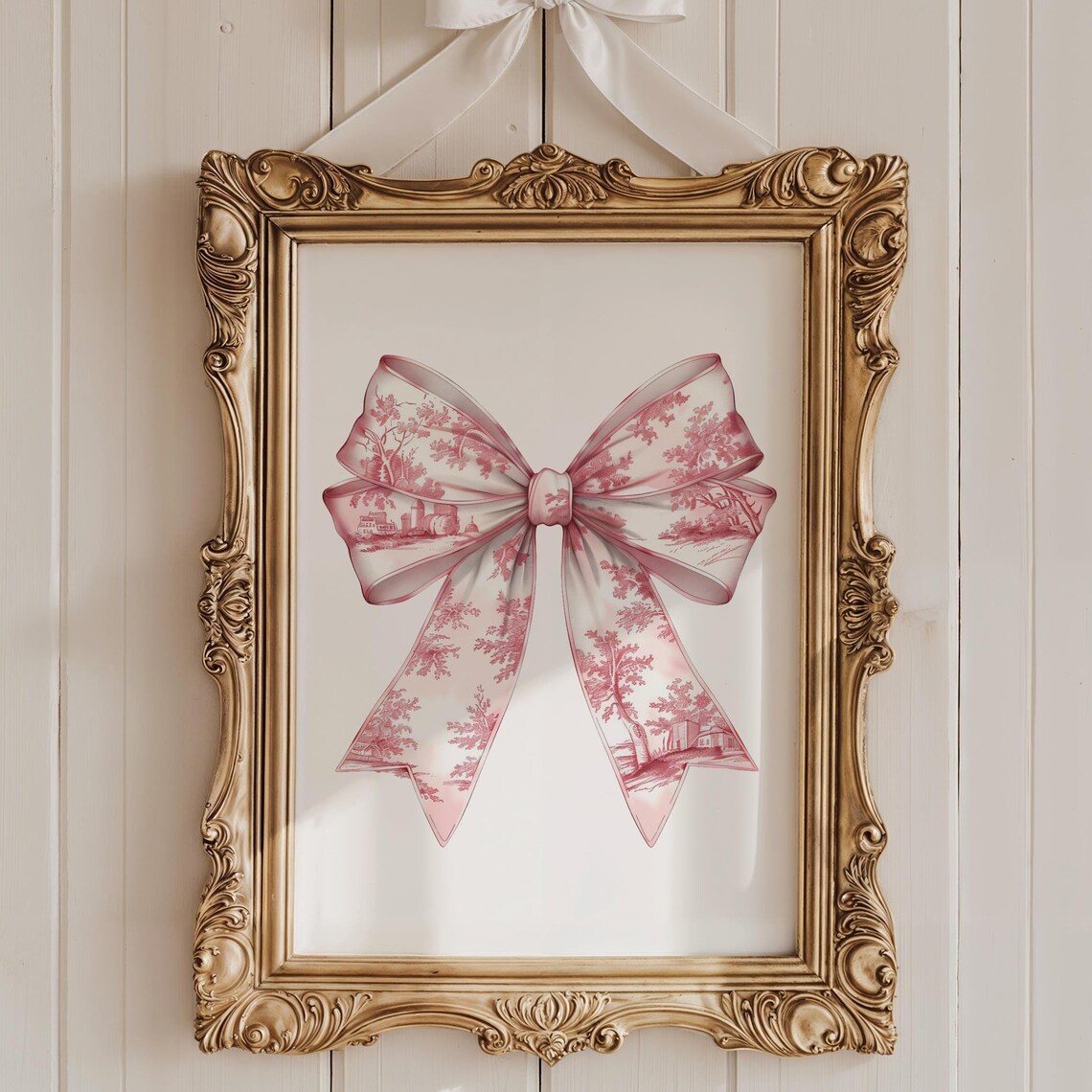 Pink Chinoiserie Toile Bow Preppy Coquette Ribbon Art Poster