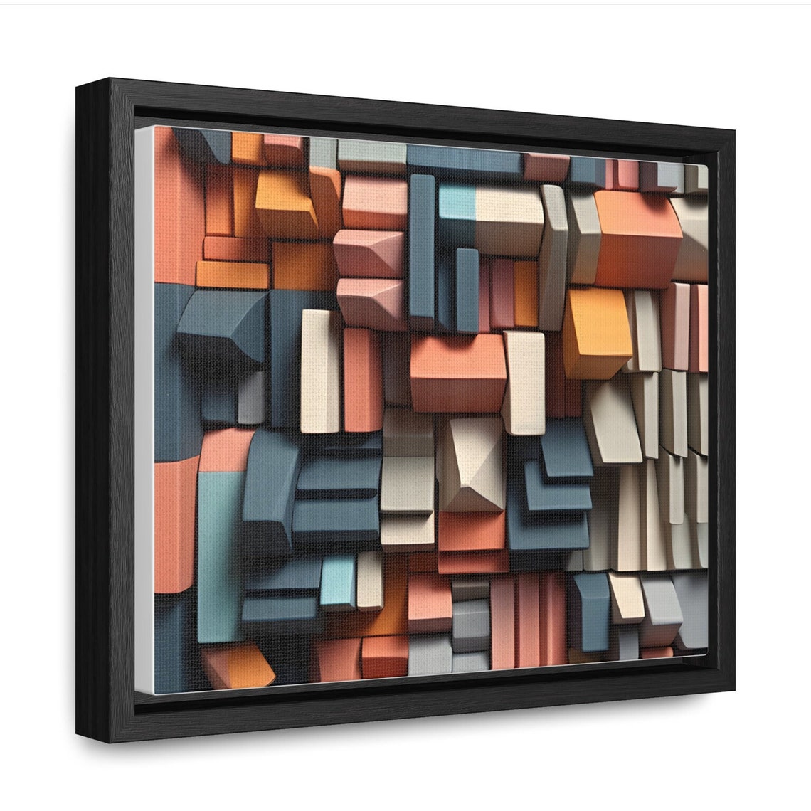 3D Geometric Blocks Mosaic Terracotta Teal Modern Art Poster