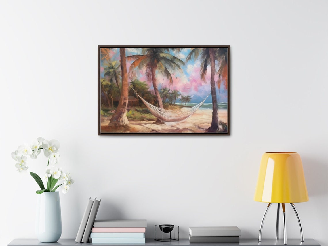 Tropical Hammock Between Palm Trees on a Beach at Sunset Poster - Image 3
