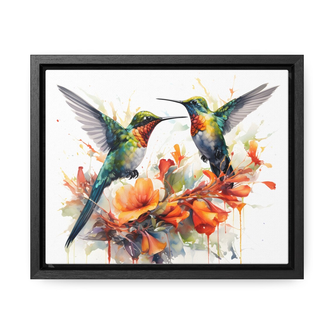 Two Hummingbirds Watercolor Orange Flowers Garden Bird Poster - Image 4