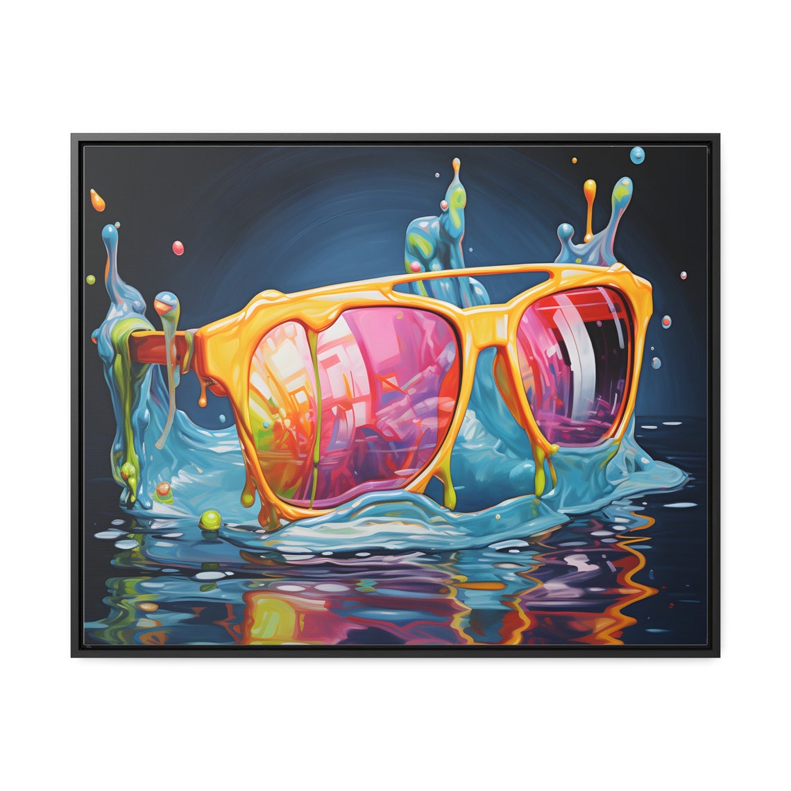 Orange Sunglasses Water Splash Pop Art Summer Neon Style Poster