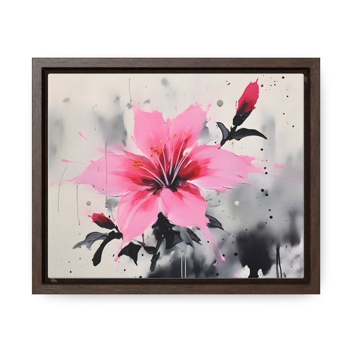 Pink Lily Japanese Ink Flower Splash Dramatic Floral Painting Poster - Image 4