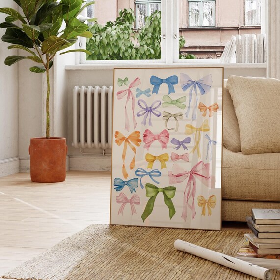 Colorful Watercolor Ribbon Bows Collage Preppy Trendy Wall Poster