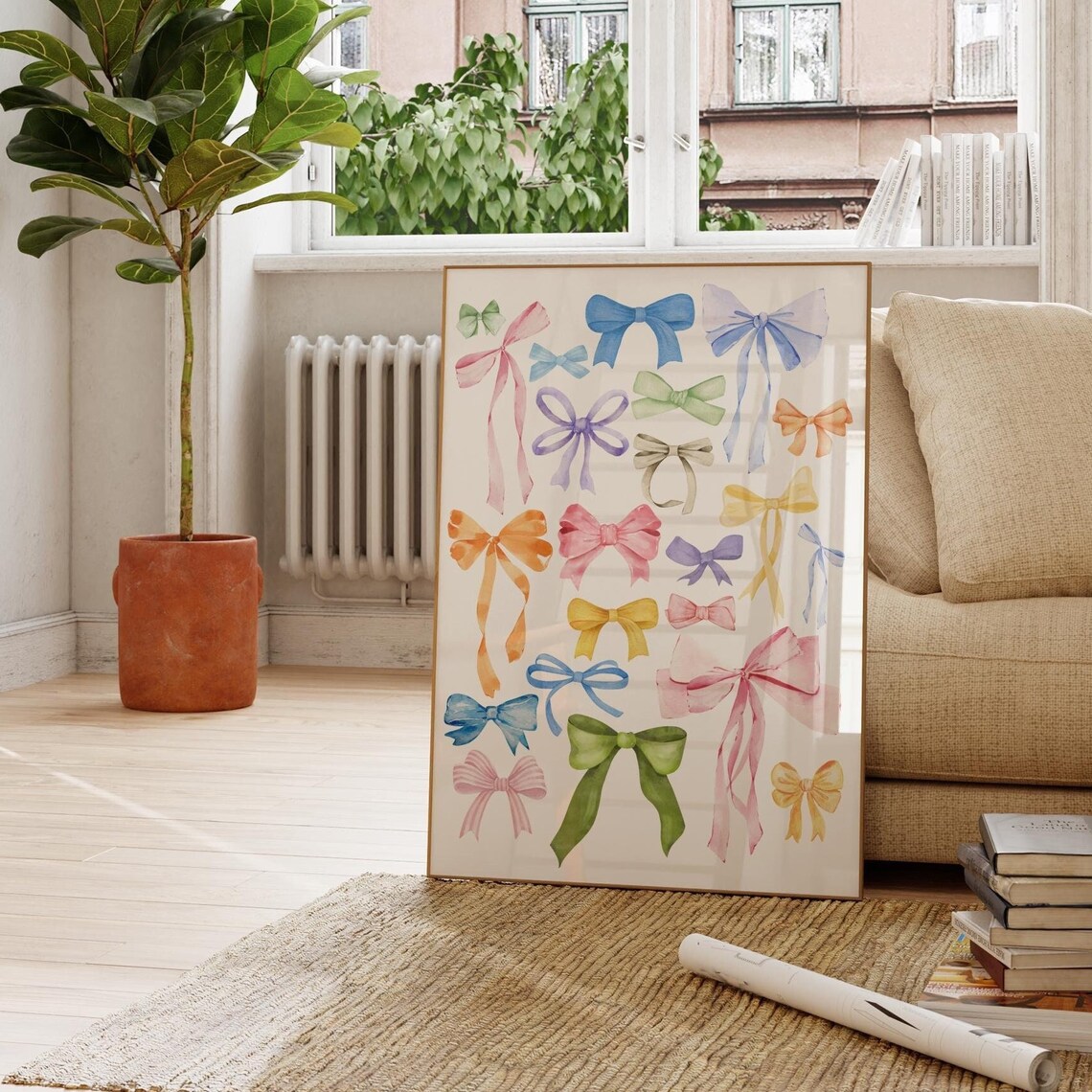 Colorful Watercolor Ribbon Bows Collage Preppy Trendy Wall Poster
