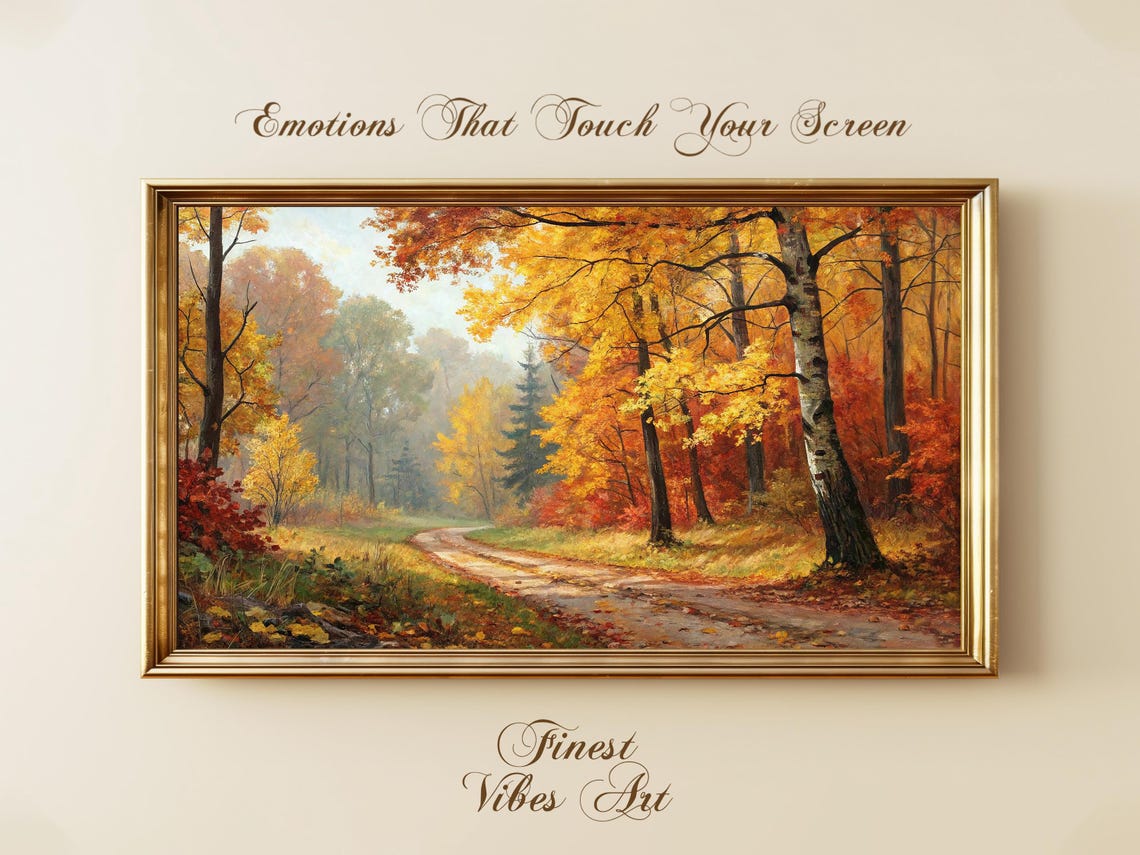 Autumn Forest Pathway Poster Golden Fall Landscape Painting Art