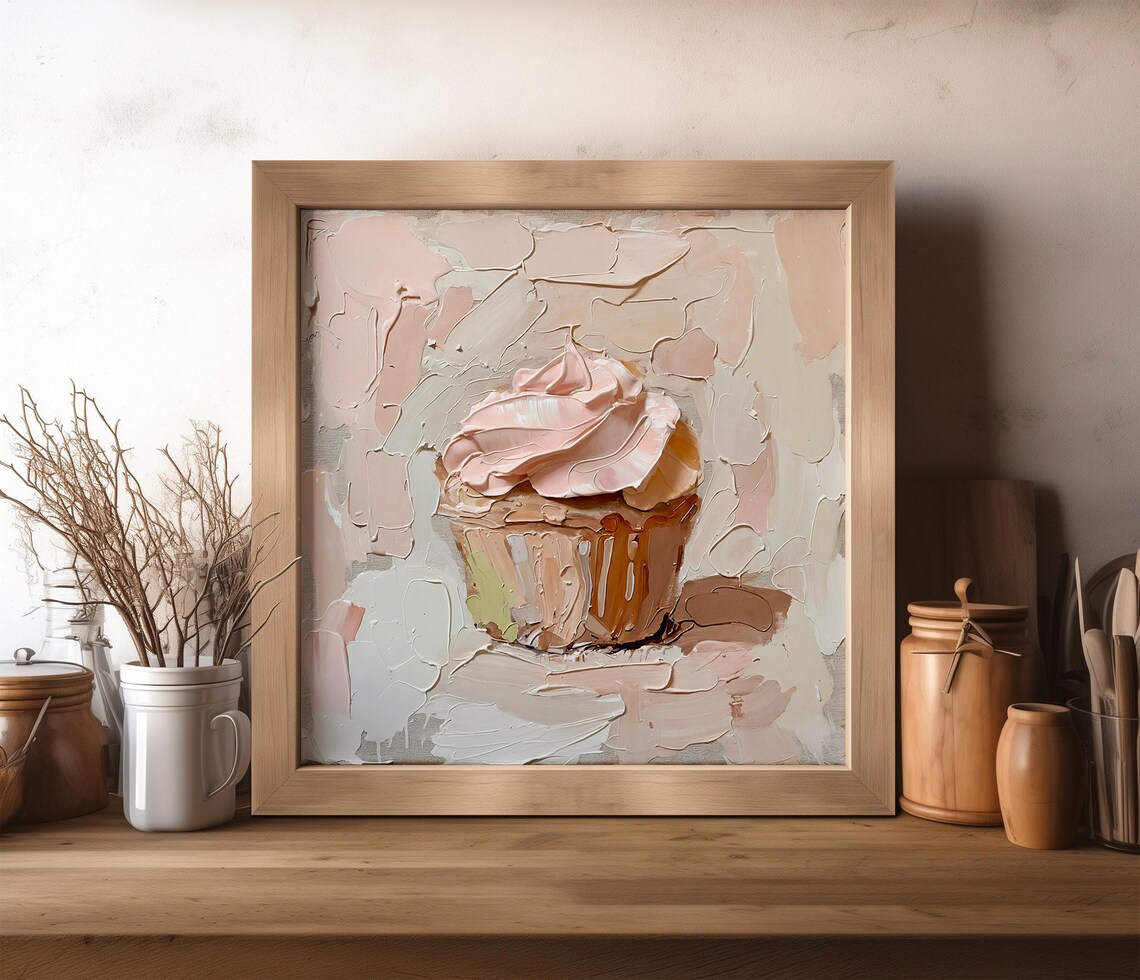 Cupcake Oil Painting Dessert Art Print, Kitchen Decor - Image 2
