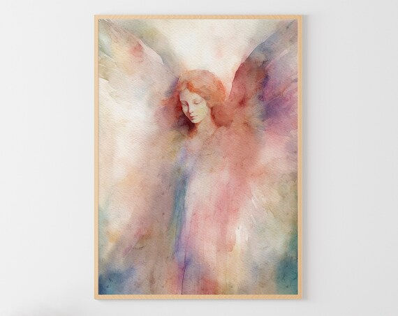 Angel Watercolor Art Print Guardian Angel Painting Religious Wall Art Abstract Angel Poster