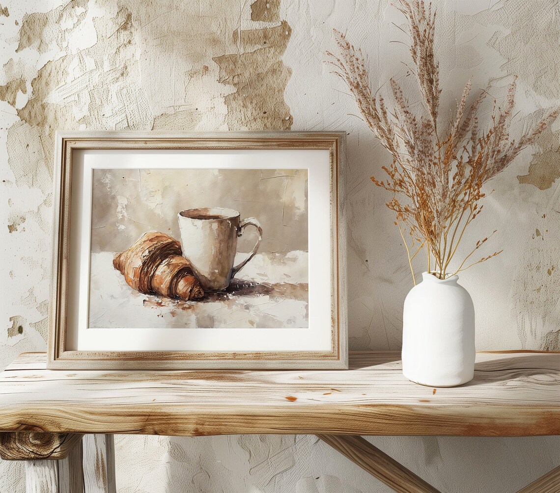 Croissant And Coffee Still Life Poster, Kitchen Decor - Image 3