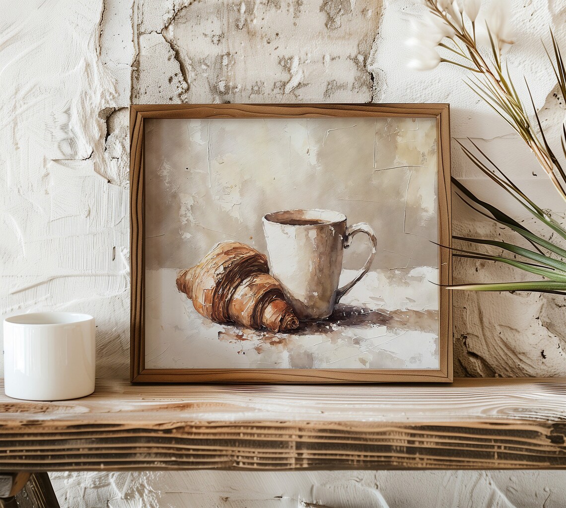 Croissant And Coffee Still Life Poster, Kitchen Decor - Image 5