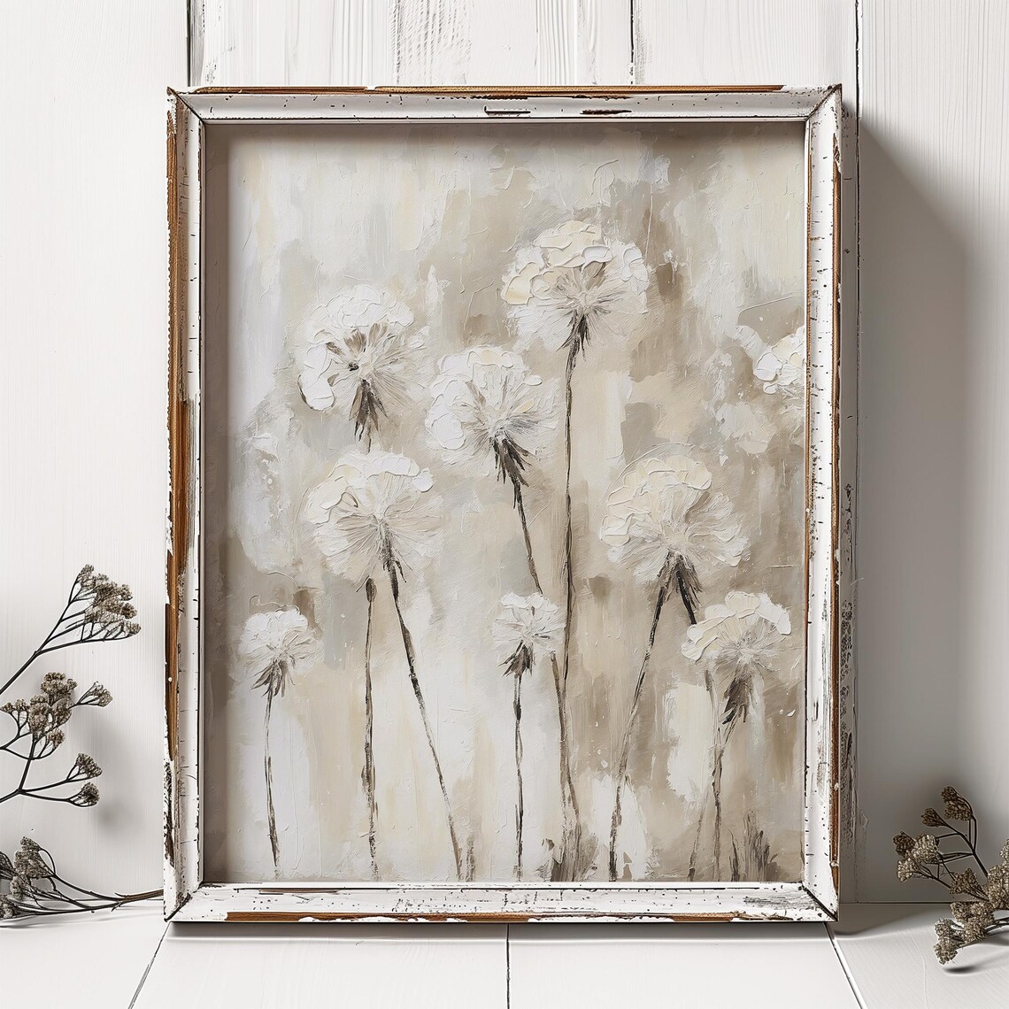 Dandelions Oil-Painting-Style Art Print, Neutral Beige - Image 5