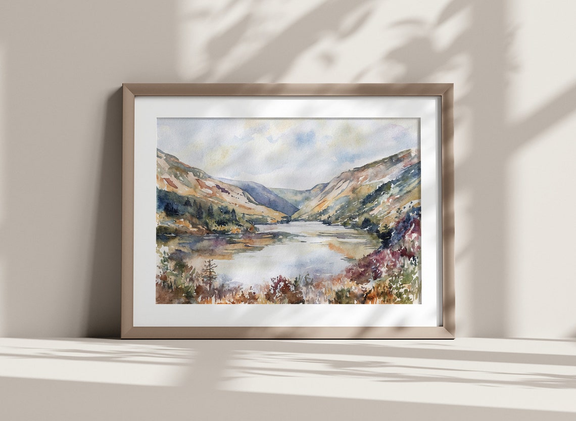 Glendalough Ireland Mountain Lake Valley Autumn Watercolor Art Poster - Image 2