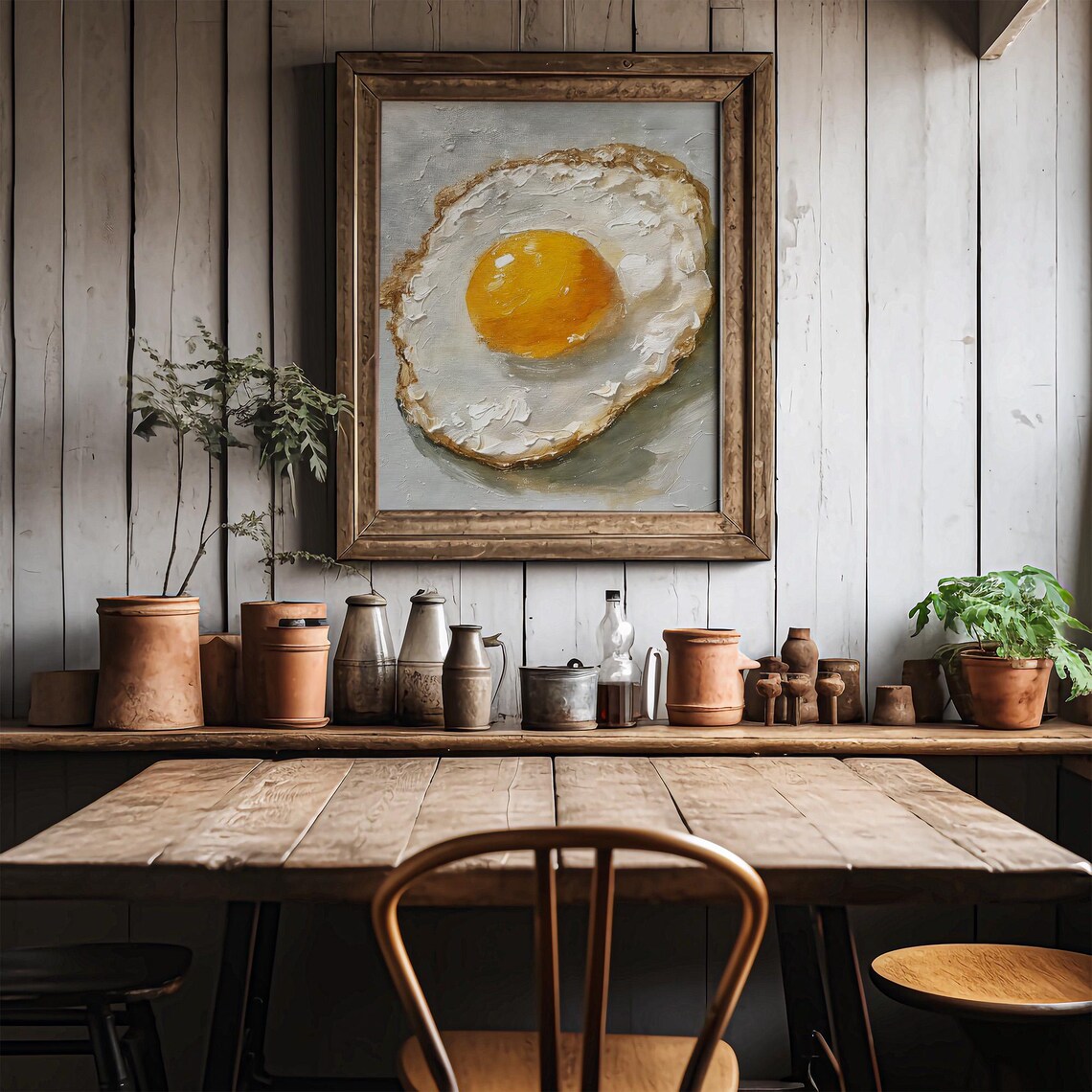 Fried Egg Oil Painting Art Print, Kitchen Still Life - Image 2