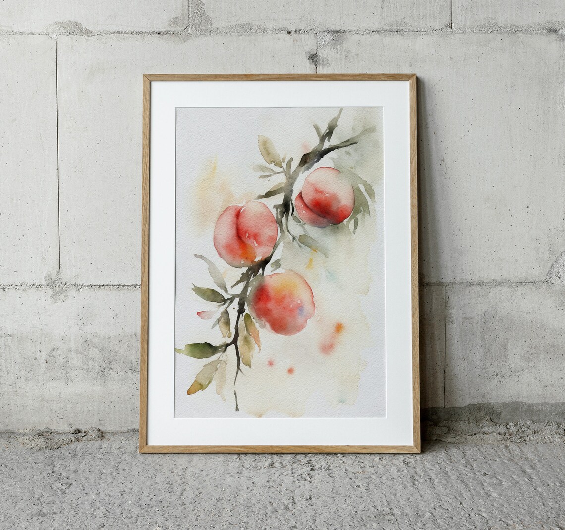 Peach Tree Watercolor Art Print, Kitchen Botanical Poster - Image 2