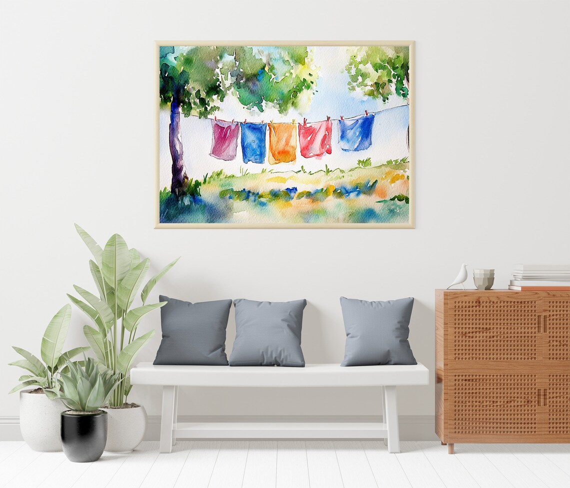 Laundry Day Watercolor Print, Farmhouse Wall Art - Image 3