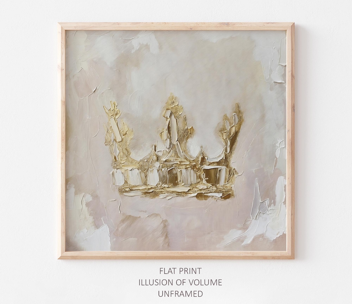 Princess Crown Neutral Gold Art Print, Beige Wall Art