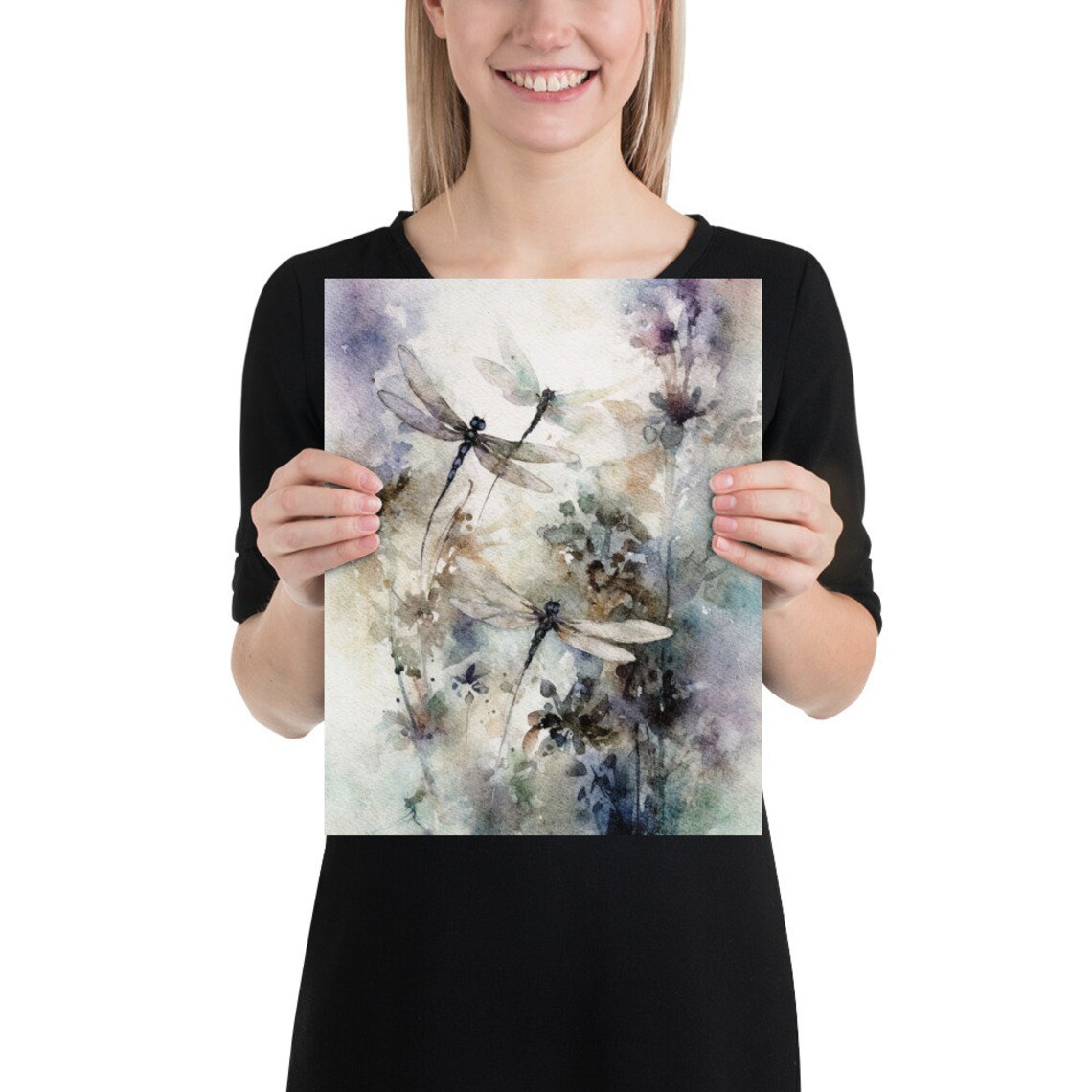 Dragonfly Lavender Watercolor Art Print, Floral Wall Art - Image 2