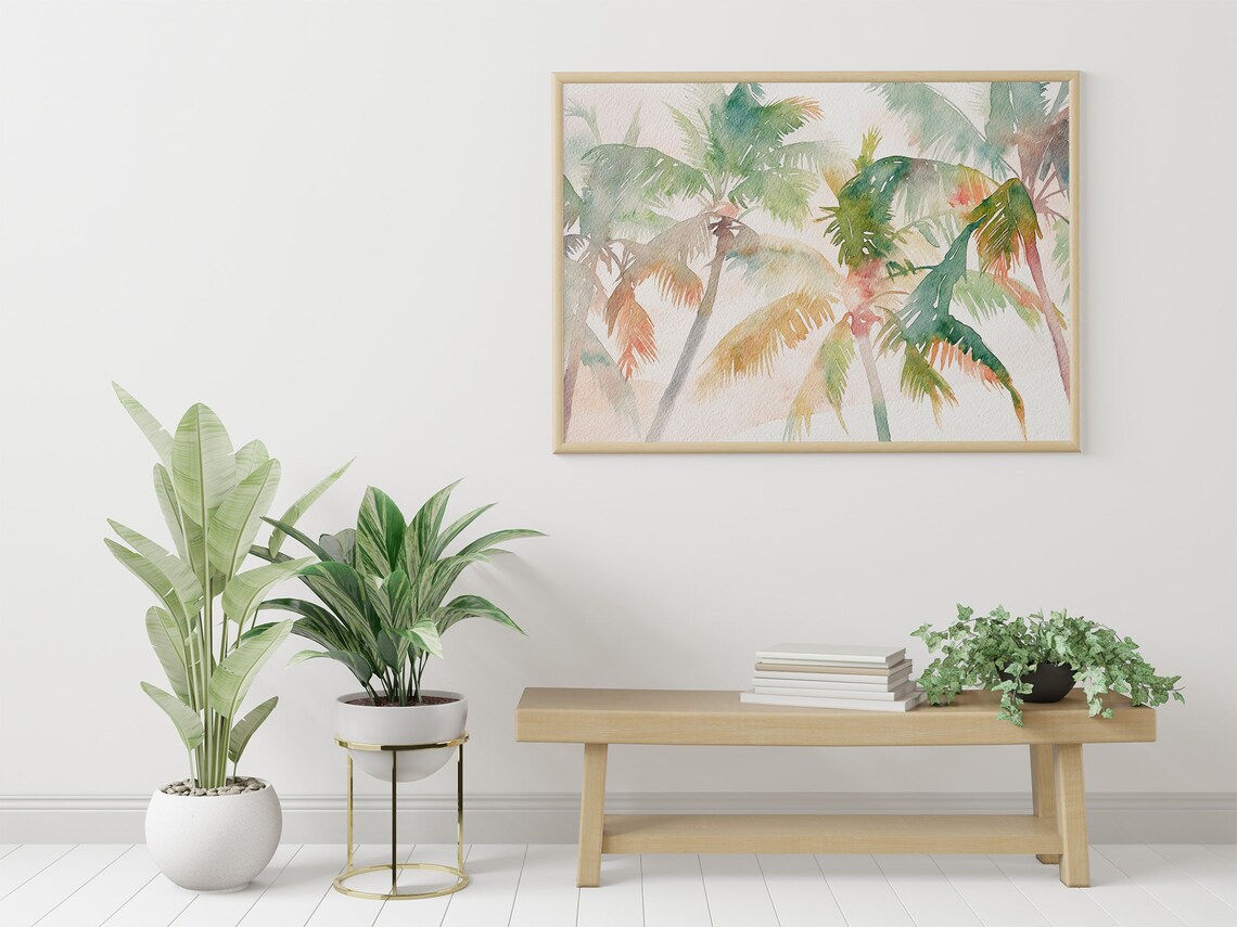 Palm Trees Watercolor Art Print, Tropical Coastal - Image 2