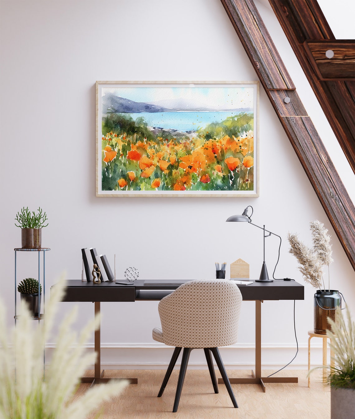 California Poppy Watercolor Painting Big Sur Art Print California Coastal Landscape Golden Poppy Poster - Image 3