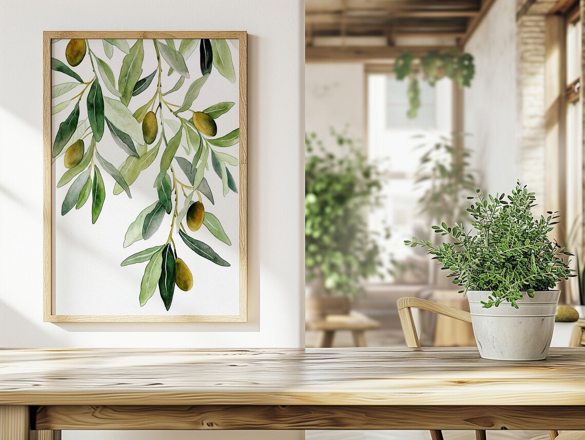 Olive Branch Watercolor Botanical Art Print, Kitchen Decor - Image 4