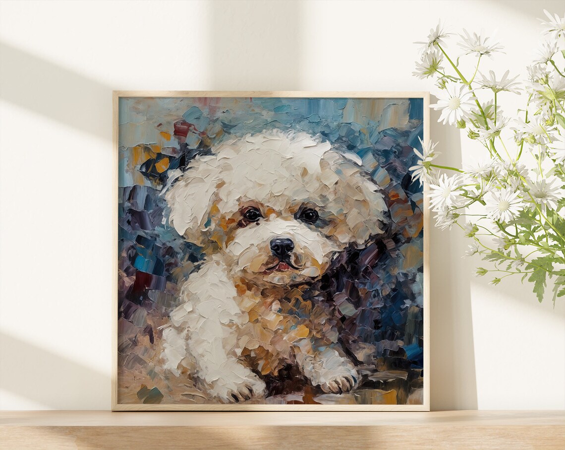 Bichon Frise Oil Print, Cute Puppy Wall Art Print - Image 3