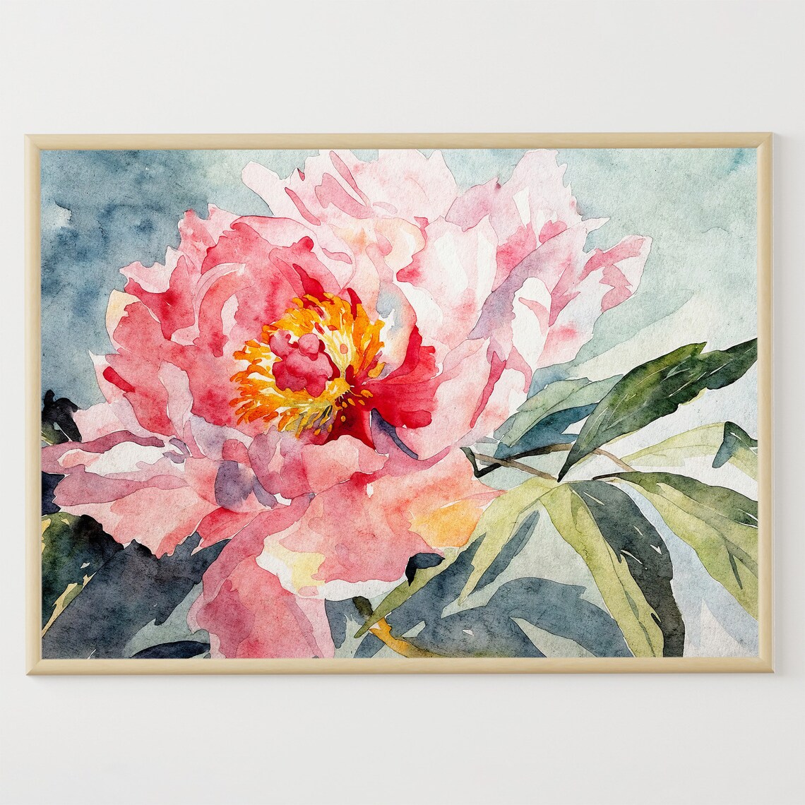 Peony Watercolor Art Print, Botanical Flower Poster
