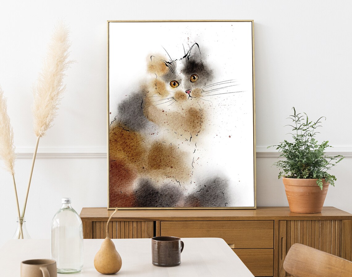 Calico Cat Watercolor Animal Wall Art Poster Print - Image 2