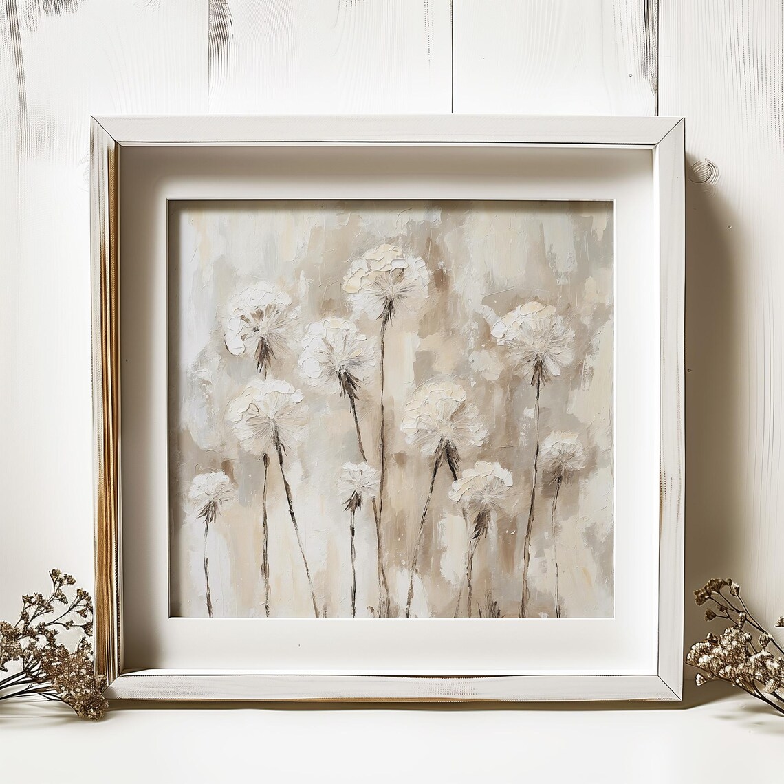 Dandelions Oil-Painting-Style Art Print, Neutral Beige - Image 4
