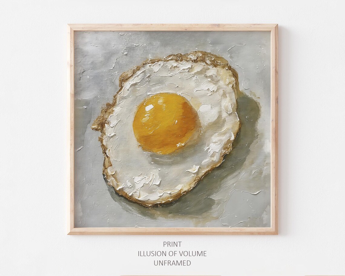 Fried Egg Oil Painting Art Print, Kitchen Still Life