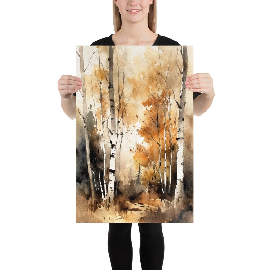 Birch Trees Watercolor Forest, Autumn Art Print - Image 2
