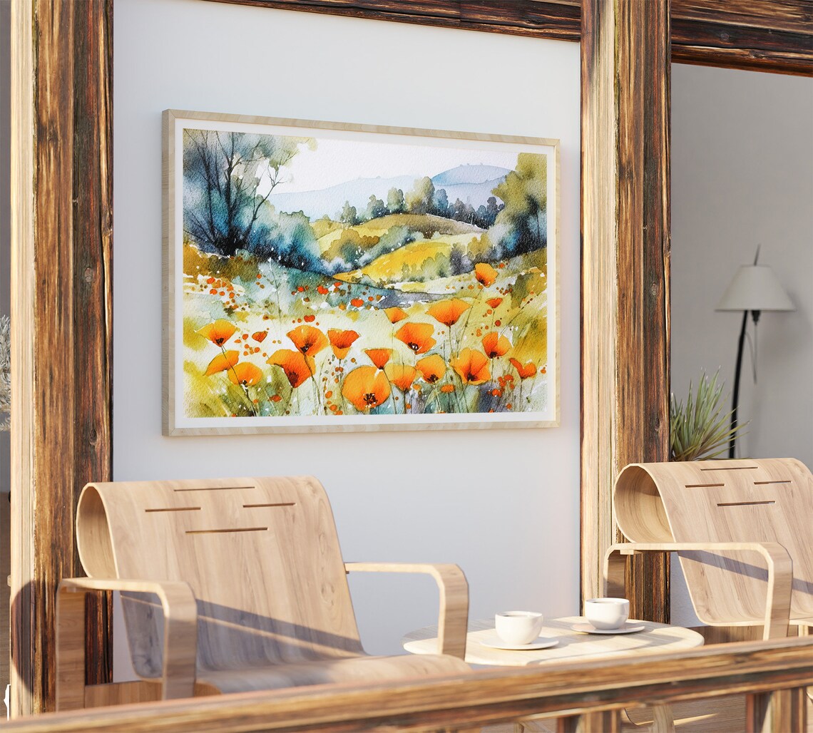 Poppy Field Watercolor Art Print, California Wildflowers - Image 4