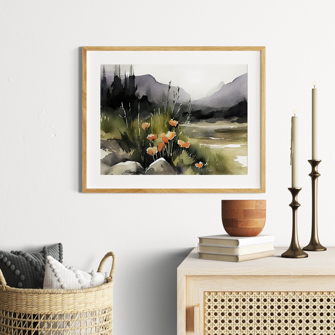 California Poppy Watercolor Art Print, Mountain Valley - Image 4