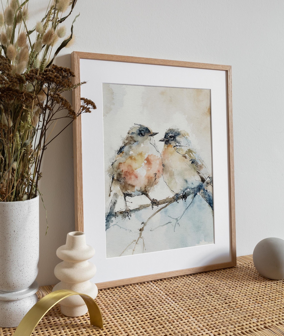 Chickadee Couple Birds Watercolor Art Print, Neutral - Image 4